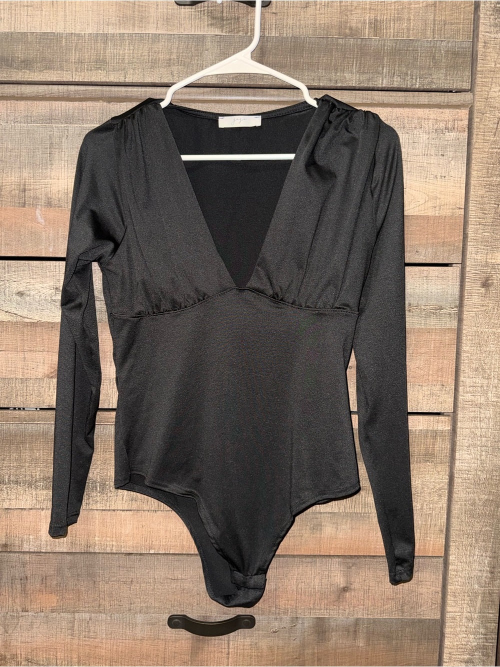 Long-Sleeve Black V-Neck Bandeau Bodysuit